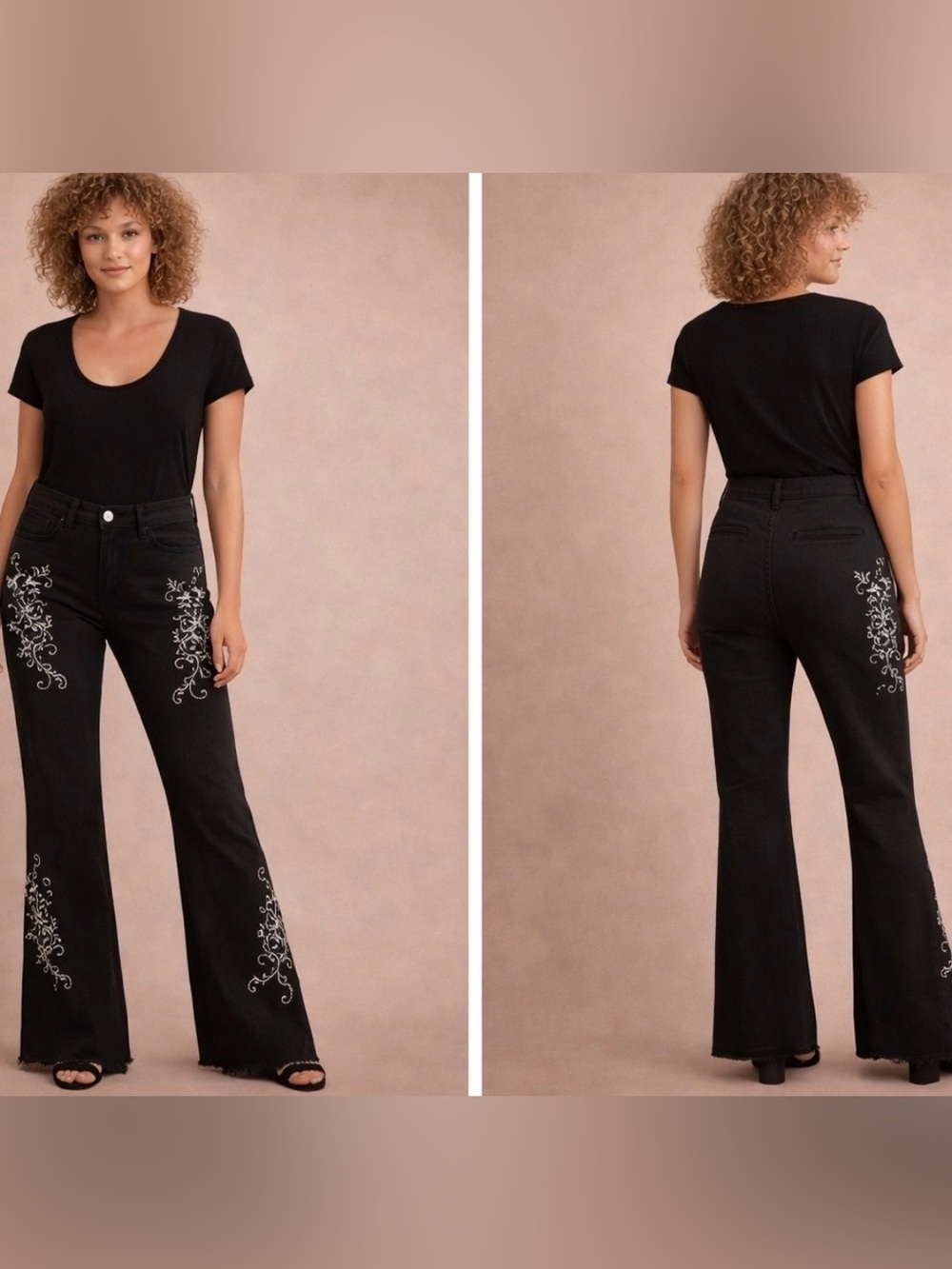 #1474 POL Black Flare Jeans with studded Flowers